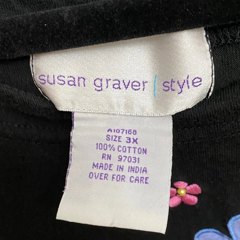 Susan Graver Style 3X Black Cotton Tunic Dress | Floral Embroidery | QVC - Picture 2 of 6